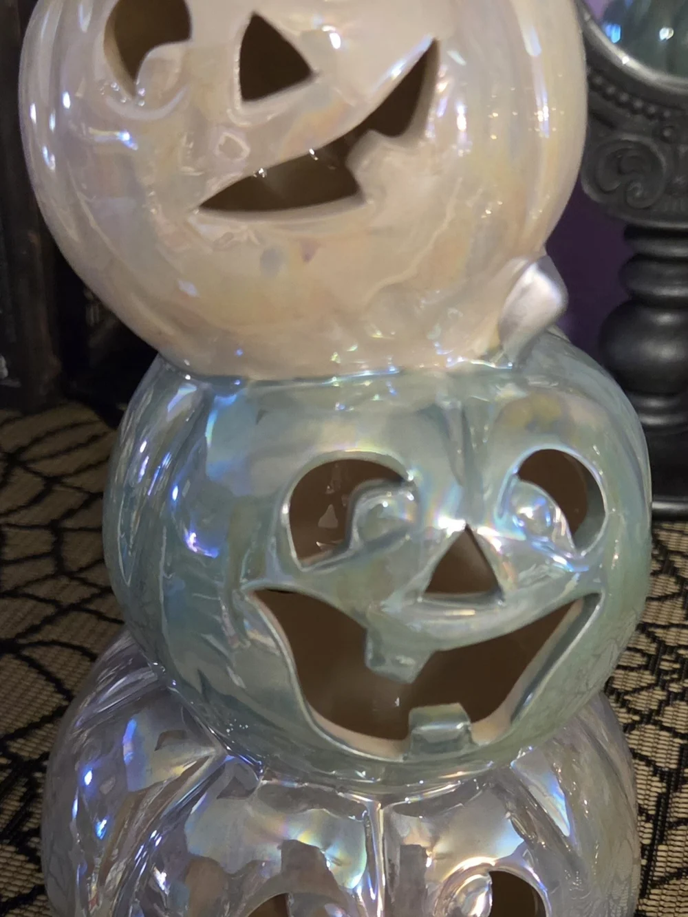 Ceramic Iridescent Pumpkin Stack Home Accent - White/Light Blue